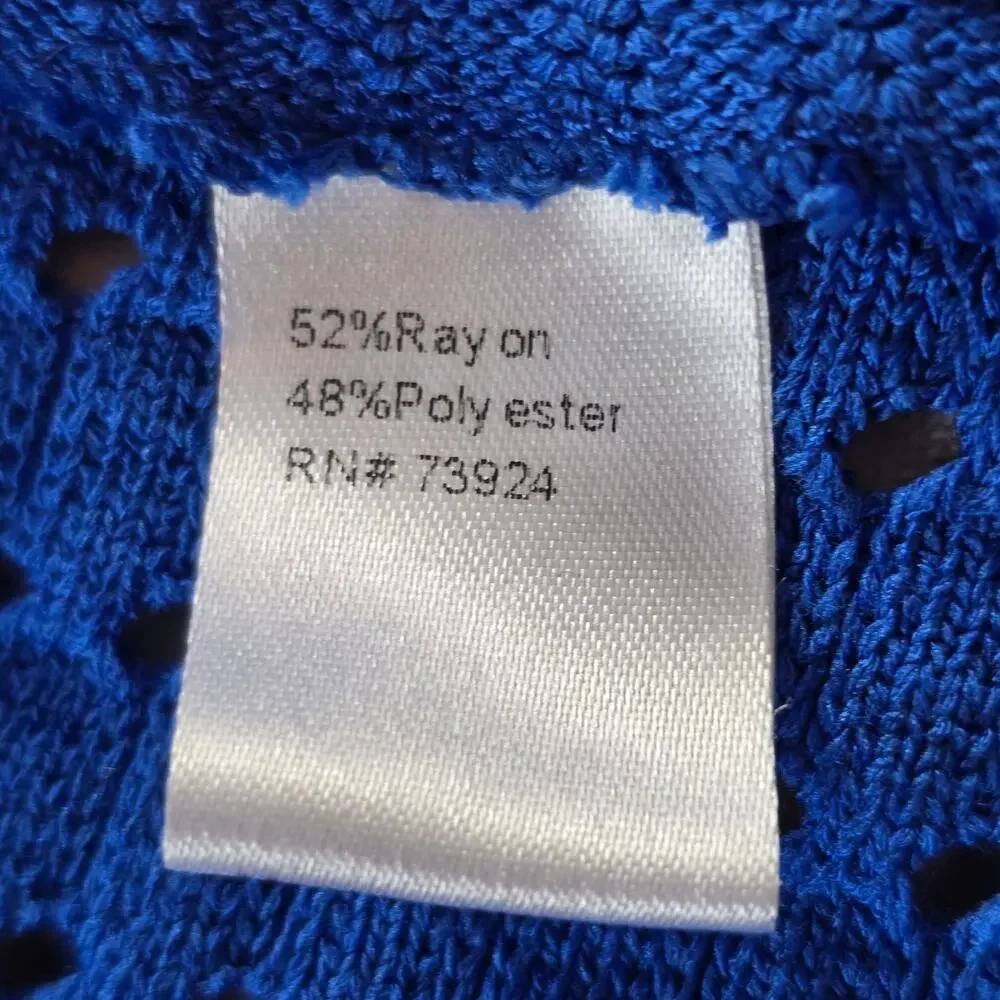 Ming Wang Cardigan Women's M Royal Blue White Open Knit Textural Classic Coastal - Picture 6 of 9